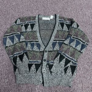 Vintage Michael Gerald Cardigan‎ Sweater Geometric Multi Grandpa Knit Cosby M